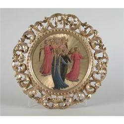 INTERESTING RELIGIOUS ROUND PAINTING OF ANGELS…