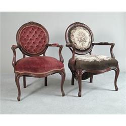 PAIR OF VICTORIAN STYLE CARVED OPEN ARM CHAIRS…