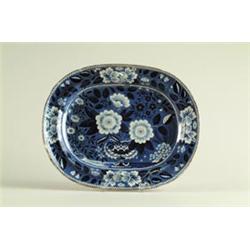 BLUE STAFFORDSHIRE PLATTER VASE OF FLOWERS…