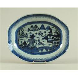 CANTON: BLUE AND WHITE CUT CORNER PLATTER…