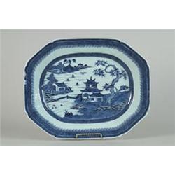 CANTON: BLUE AND WHITE CUT CORNER PLATTER…