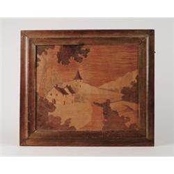 MARQUETRY PICTURE OF CHURCH IN LANDSCAPE…