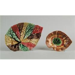 MAJOLICA: TWO COLORFUL LEAF FORM DISHES…