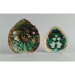 MAJOLICA: TWO LEAF FORM SERVING DISHES…