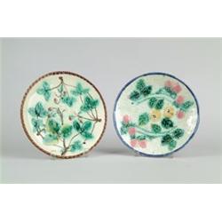 MAJOLICA: TWO 9-1/4" STRAWBERRY PLATES…