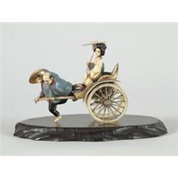 MINIATURE IVORY? RICKSHAW WITH TWO MEN…