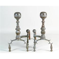 LARGE PAIR OF BALL TOP BRASS ANDIRONS…