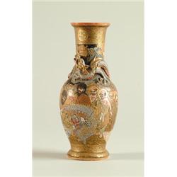 FINE SATSUMA VASE WITH APPLIED DRAGON…