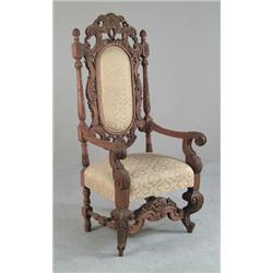 LARGE FLEMISH STYLE CARVED ARM CHAIR…