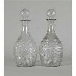 PAIR OF MOLDED BLOWN CLEAR DECANTERS…