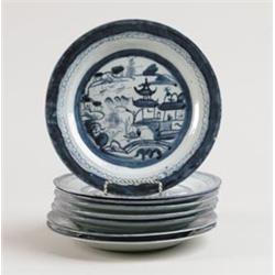 CANTON: EIGHT BLUE AND WHITE PLATES…
