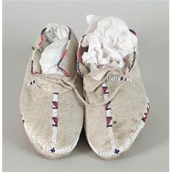 PAIR OF SIOUX BEADED HIDE MOCCASINS…