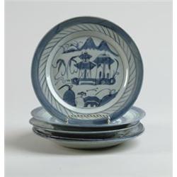 CANTON: FIVE BLUE AND WHITE PLATES…