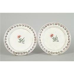 PAIR OF CREAMWARE DECORATED PLATES…