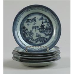 CANTON: SIX BLUE AND WHITE PLATES…