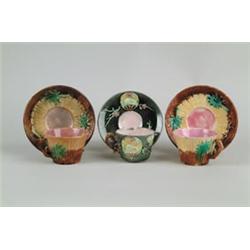 MAJOLICA: THREE CUPS AND SAUCERS…