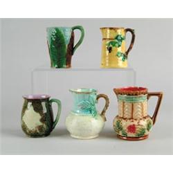 MAJOLICA: LOT OF FIVE CREAMERS…