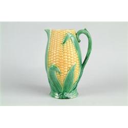 MAJOLICA: LARGE CORN PITCHER…