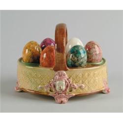 MAJOLICA: HANDLED EGG STAND…