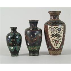 THREE SMALL CLOISONNÉ VASES…