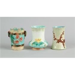 MAJOLICA: THREE VASES…