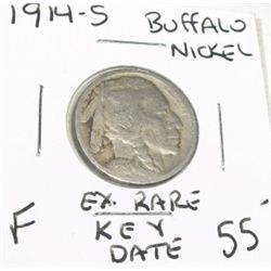 1914-S *EXTREMELY RARE KEY DATE* BUFFALO NICKEL RED BOOK VALUE $55.00+ *NICE EARLY FINE GRADE*!!