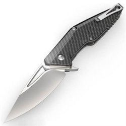 Brous Blades Division Flipper, Black Carbon Fiber Handle, Stonewash Plain MNA-BRDF-SW