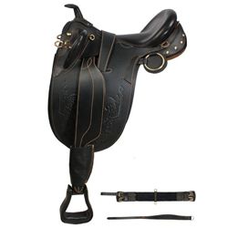 Black Australian Saddle Horn Stirrups Over Girth 17 19 [8016]