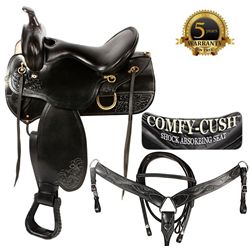 Premium Black Western Leather Endurance Saddle 16 18 [5938A]