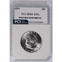 1953 FRANKLIN HALF DOLLAR, PCI MS-65 FBL  TRENDS FOR $700.00