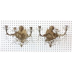 Pair figural sconces with Baccarat style bobeches
