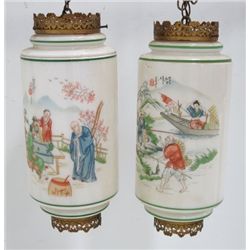 Pair glass lanterns with Chinese motif