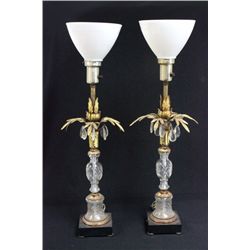 Pair brass & crystal "Palm Tree" shaped lamps