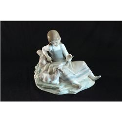 Lladro figure, young girl with fawn