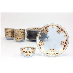 Enameled glass gilded bowls & under plates