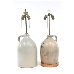 2 salt glaze jugs converted to lamps