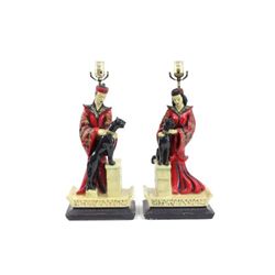 Pair of "Continental Art" Chinese figural lamps
