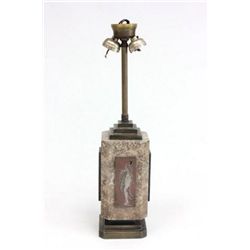 French Art Deco bronze & marble lamp