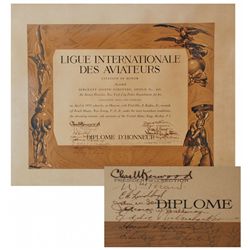 Signed Certificate for Heroism Rescue for the Akron search and Air Ship AJ3, ( By Lindbergh, Rickenb