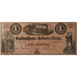 1853 $1 Banking House of Baldwin & Dodge, Council Bluffs, Iowa VF Condition