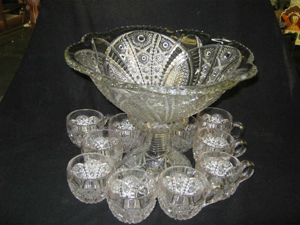 Vintage Pressed Glass Punch Bowl