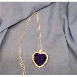 Blue Sapphire Heart Necklace With CZ Trim