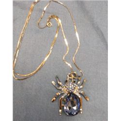 Blue Rhinestone Spider Necklace