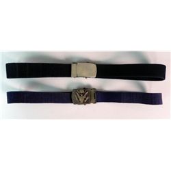 2 U.S. MILITARY BLUE WEB BELTS & BRASS BUCKLES