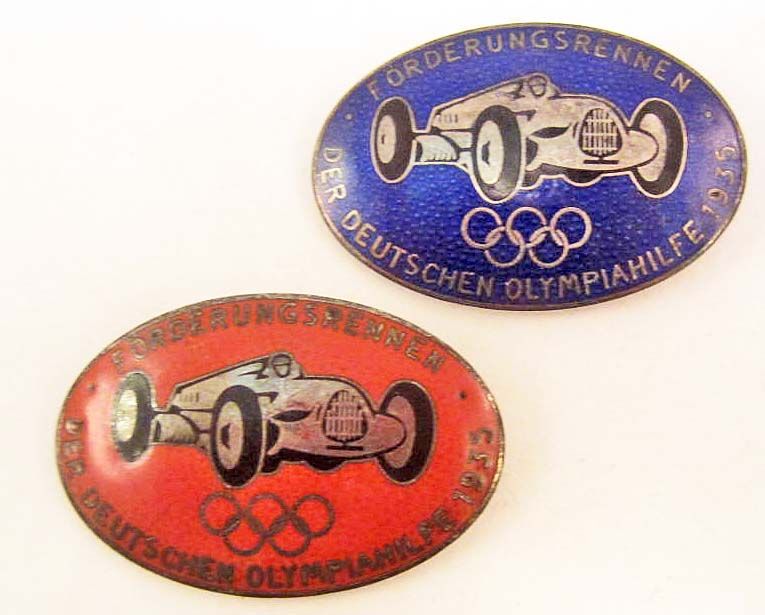 LOT OF 2 GERMAN NAZI 1935 PRE BERLIN RACE CAR BADGES