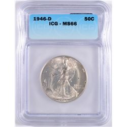 1946-D WALKING LIBERTY HALF DOLLAR, ICG MS-66