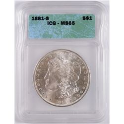 1881-S MORGAN SILVER DOLLAR, ICG MS-65