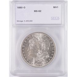 1880-O MORGAN SILVER DOLLAR, SEGS MS-62 NICE!