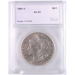 1884-S MORGAN SILVER DOLLAR, SEGS AU-53  NICE!