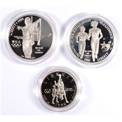 (3 ) PROOF 1995 OLYMPIC COINS: BASKET BALL HALF, BLIND RUNNER & GYMNAST DOLLARS